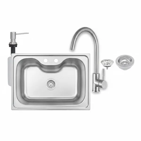 Kit Cuba Morgana 60Fx Undermount Em Aço Inox Com Monocomando, Dosador E Válvula Tramontina